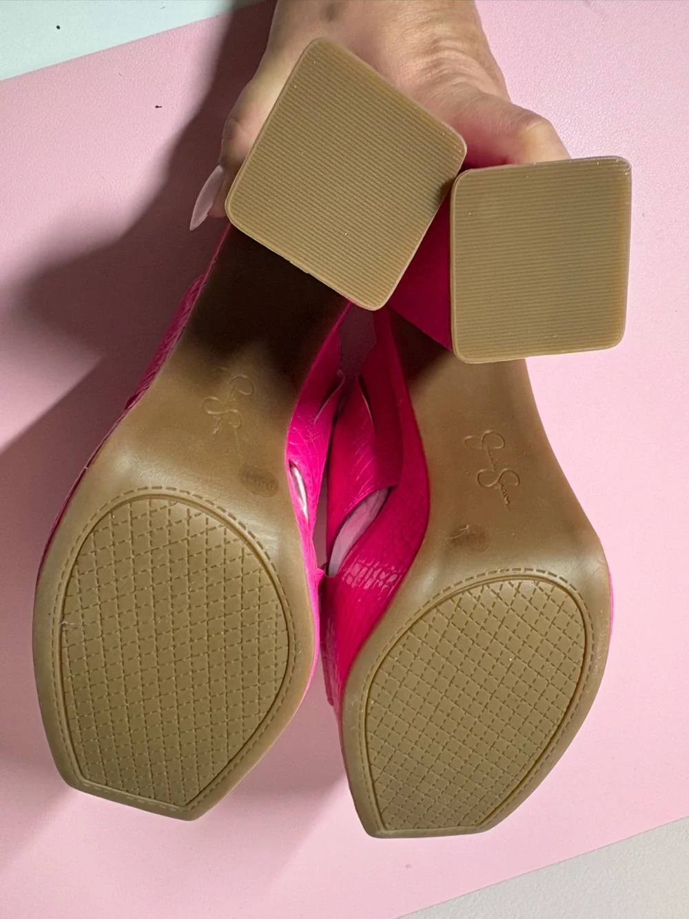 NIB Jessica Simpson Basima Bright Pink Sydney Croco Platform Mule Heels